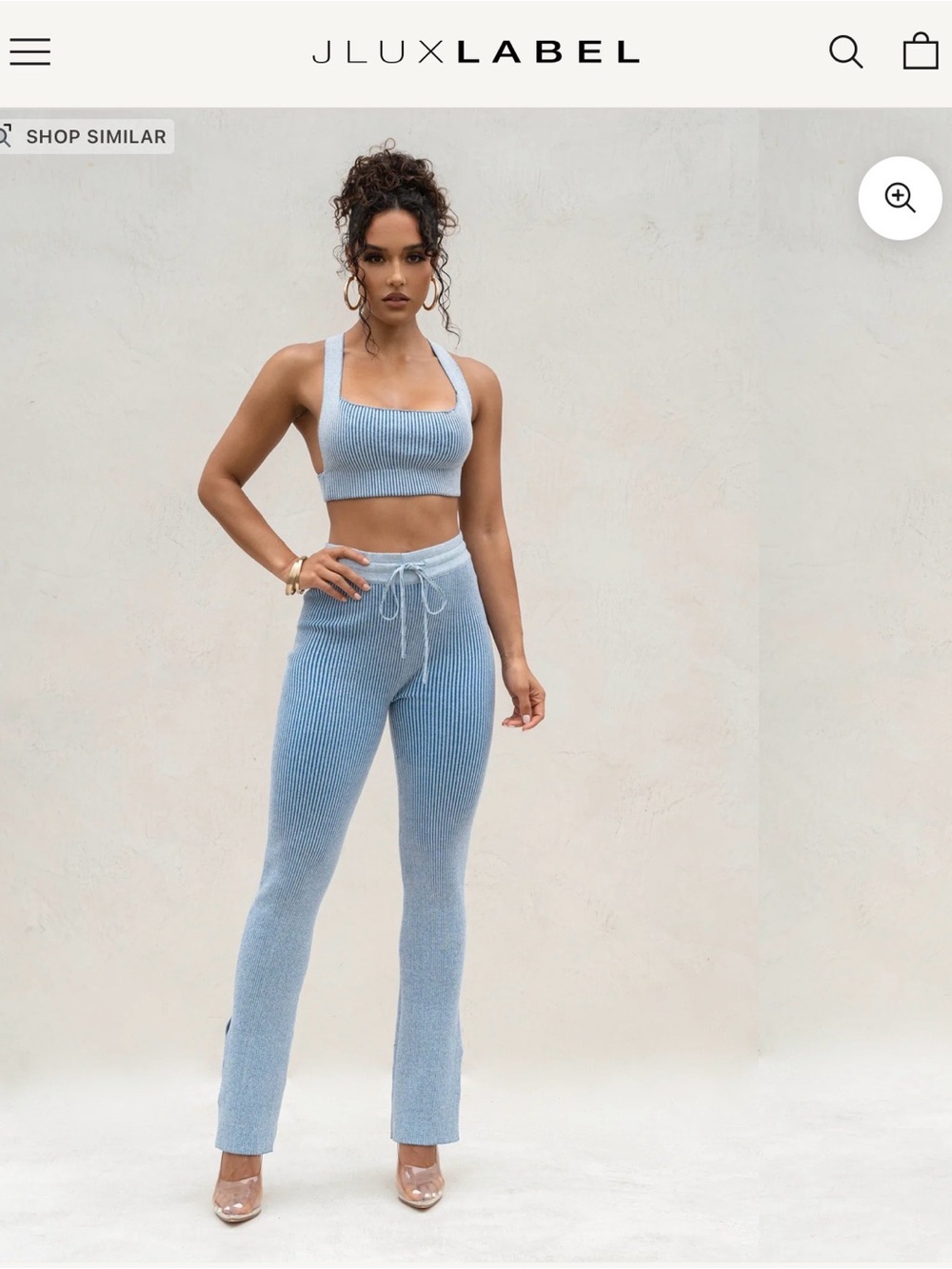 JLUXLABEL Light Blue Ribbed Knit Pants - Picture 3 of 3